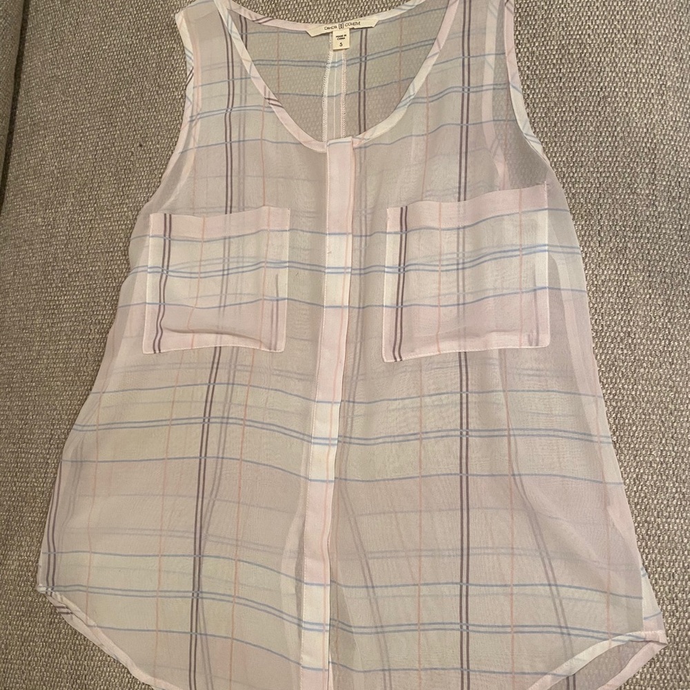 Plaid sheer sleeveless blouse With pockets